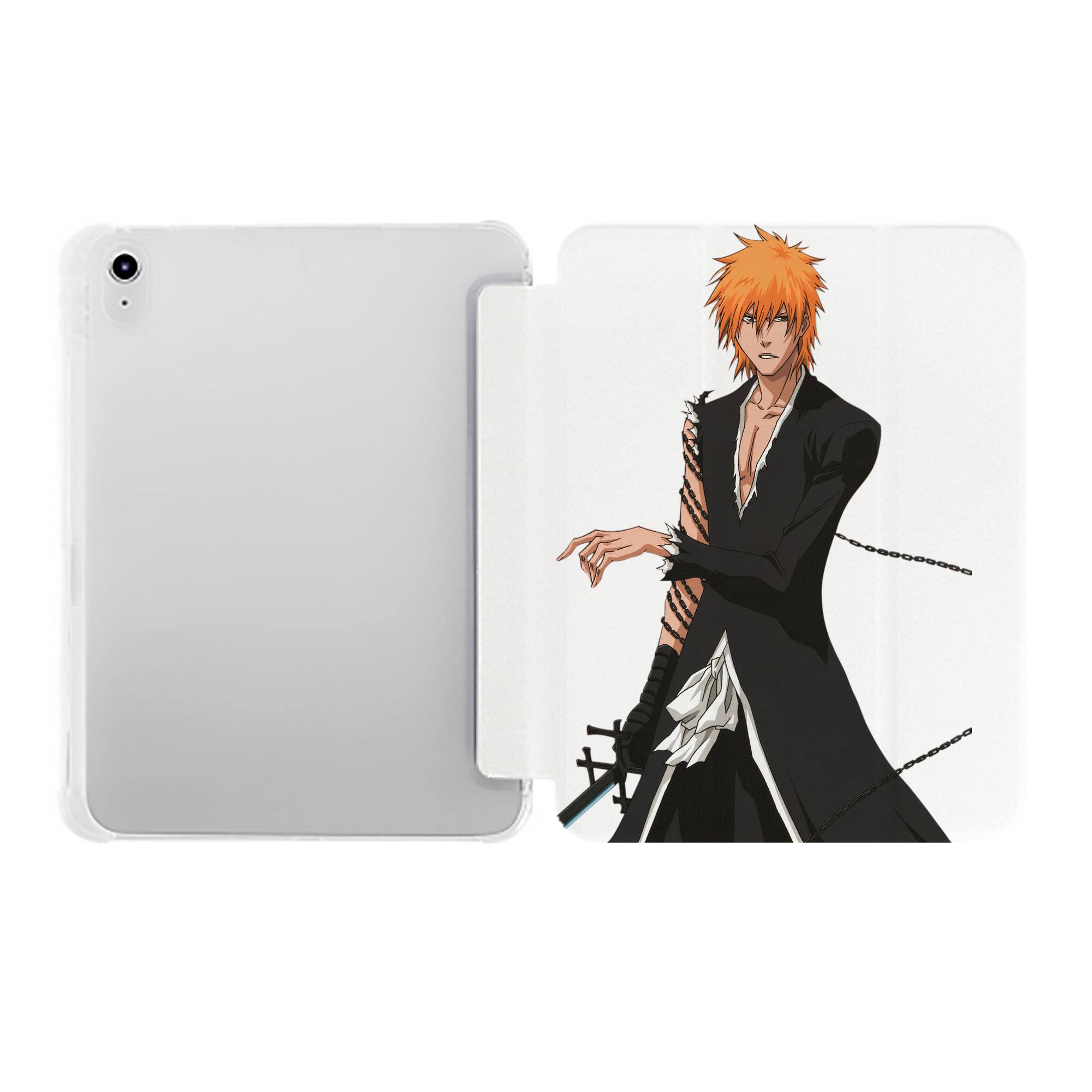 （画像用） ブリーチ 黒崎一護（くろさき いちご）BLEACH Kurosaki Ichigo IPad ケース ペン収納付き 三つ折りスタンド PUレザー×シリコン 対応機種9.5/10.5/10.9インチ